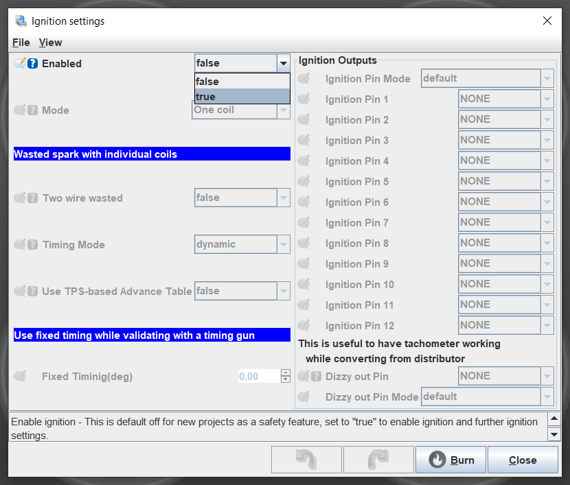 Ignition Settings Ignition Settings